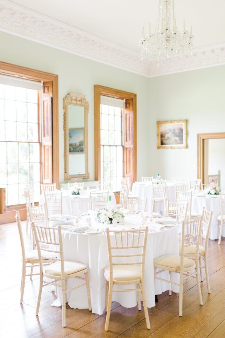 Wedding breakfast venue, Kelmarsh Hall and Gardens, Northamptonshire